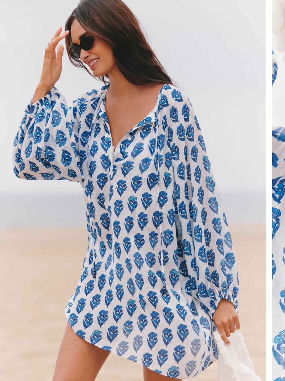 Anthropologie Celandine Women’s Blue Floral Beach Coverup Tunic